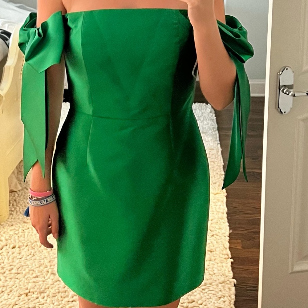 Green Alexia Maria Isabella Silk and Wool Mini Dress